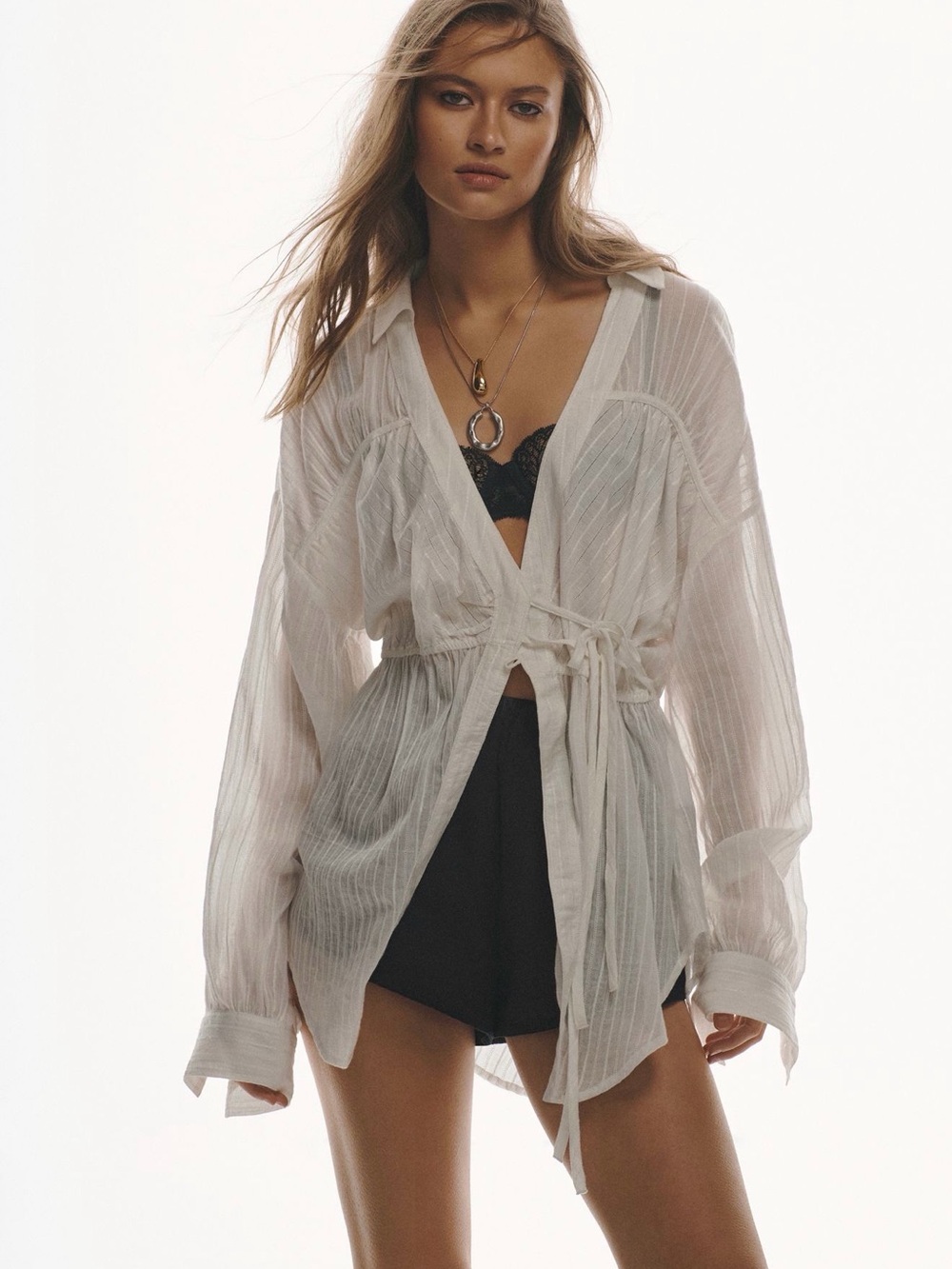 Anthropologie Pilcro Long sleeve wrap tunic blouse xs white
